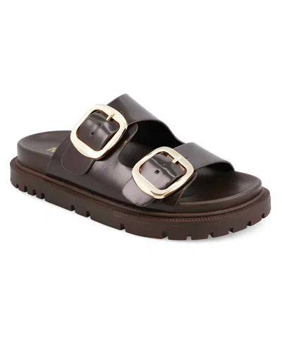 Mia Women's Gen Double Buckle Flat Slide Sandals In Brown
