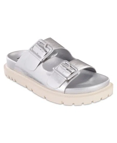 Mia Women's Gen Double Buckle Flat Slide Sandals In Silver
