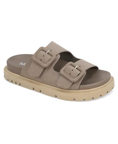 Mia Women's Gen Double Buckle Flat Slide Sandals In Taupe