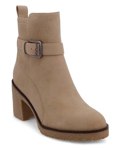 Mia Holt Womens Faux Leather Zipper Ankle Boots In Sand