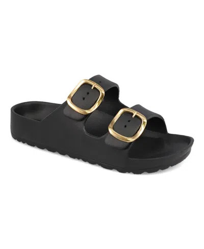 Mia Women's Jasmin Double Buckle Flat Sandals In Black,gold