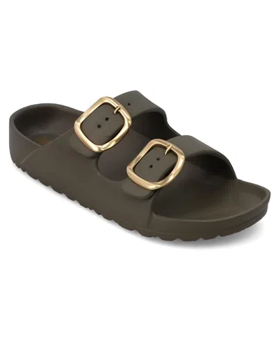 Mia Women's Jasmin Double Buckle Flat Sandals In Khaki,gold