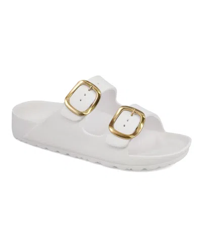 Mia Women's Jasmin Double Buckle Flat Sandals In White,gold