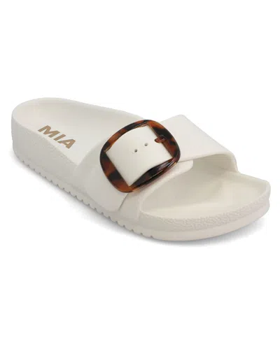 Mia Women's Kimmy Buckle Flat Sandals In White