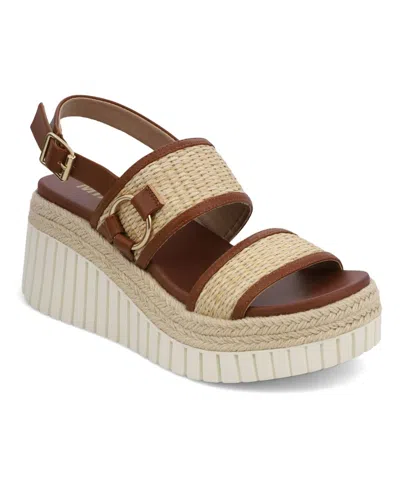 Mia Raffia Platform Slingback Sandal In Brown