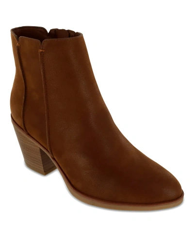 Mia Lolo Womens Faux Leather Heels Ankle Boots In Cognac