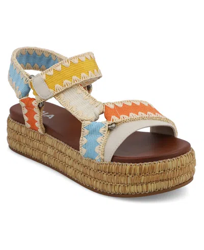 Mia Women's Malti Flatform Round Toe Sandals In Coral,blue,yellow