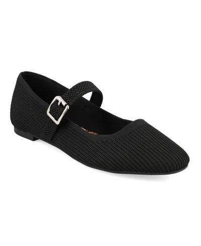 Mia Women's Mary Jane Strap Knit Flats In Black