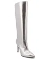 Mia Marysol Womens Faux Leather Crinkle Knee-high Boots In Silver Metallic