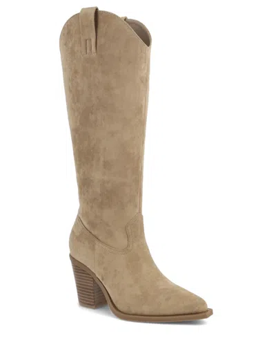 Mia Women's Messini Stacked Heel Pointed Toe Tall Boots In Beige Washed