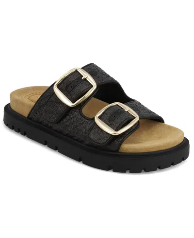Mia Women's Monica Woven Double Buckle Slip-on Sandals In Black