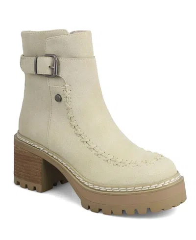 Mia Women's Toula Lug Sole Whipstitch Booties In Ecru