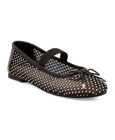 MIA WOMEN'S UNICA MARY-JANE RHINESTONE MESH FLATS