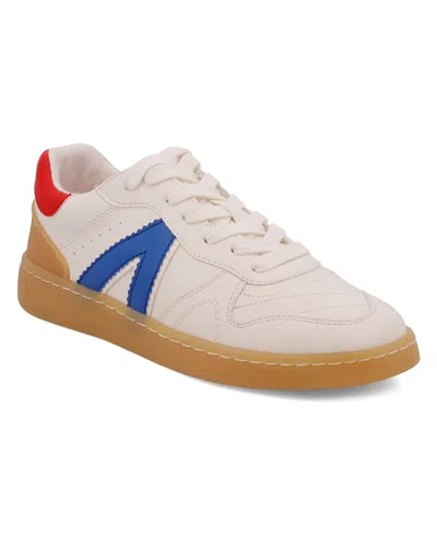 Mia Vesta White Multi Color Block Lace-up Sneakers In White,cobalt