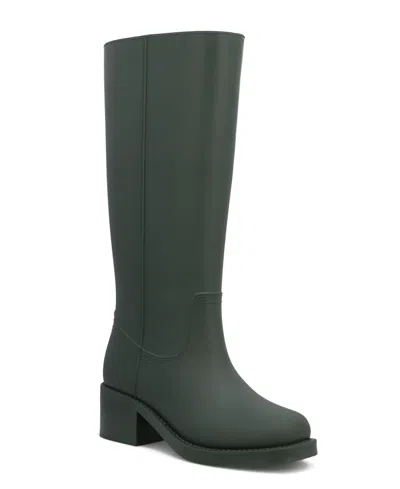 Mia Women's Wellington Rain Square Toe Tall Boots In Dark Green