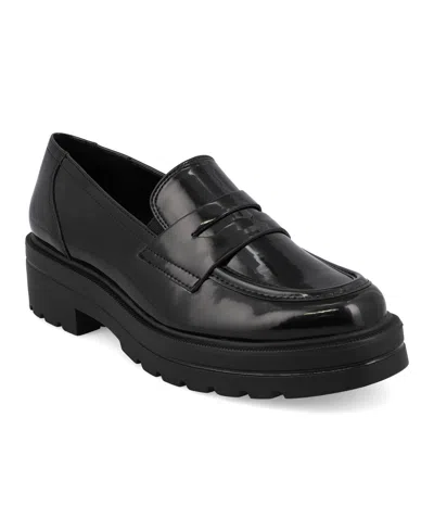 Mia Nelcy Womens Patent Slip On Loafers In Black