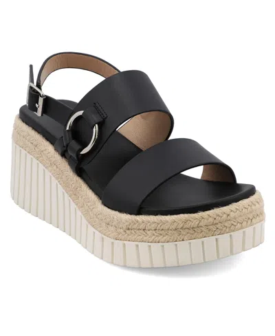 Mia Women's Yuna Round Toe Wedge Sandals In Black
