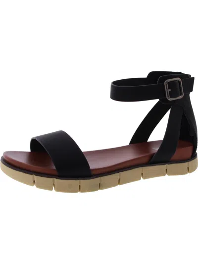 Mia Womens Faux Leather Flat Ankle Strap In Black