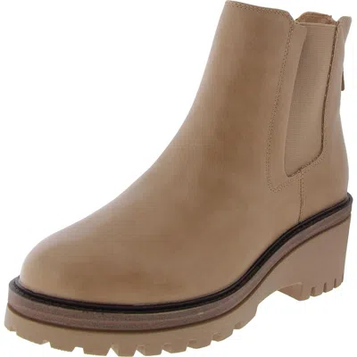 Mia Womens Faux Leather Pull On Ankle Boots In Beige
