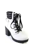Mia Annamaria Womens Faux Leather Zip Up Combat & Lace-up Boots In White