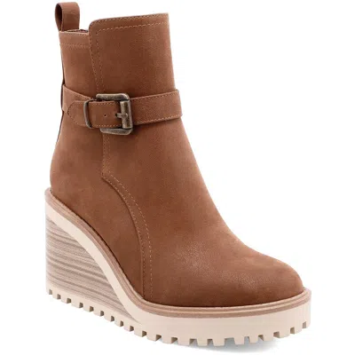 MIA WOMENS SOLID MAN MADE WEDGE BOOTS
