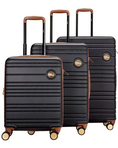 Miami Carry On Brickell 3pc Expandable Retro Spinner Luggage Set In Black