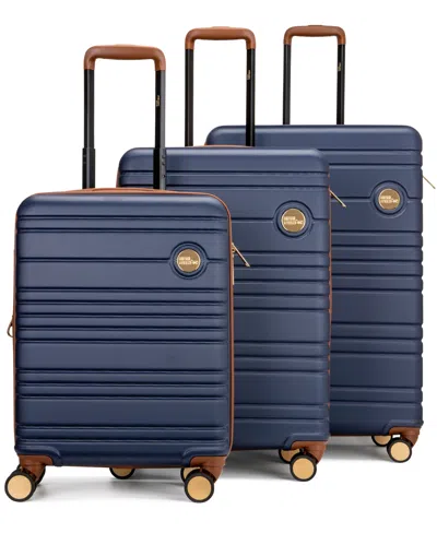Miami Carryon Brickell 3 Piece Expandable Retro Spinner Luggage Set In Navy