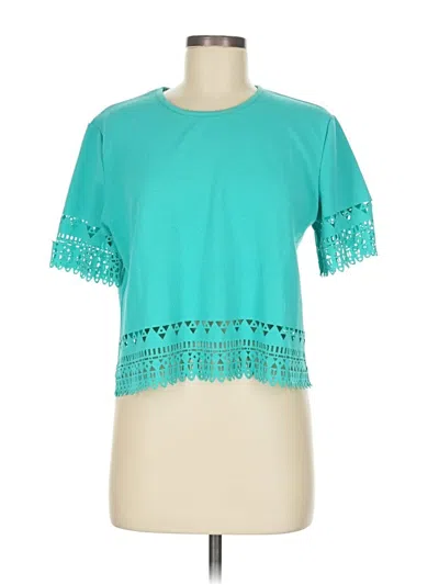 Pre-owned Miami Short Sleeve Top Teal Keyhole Neckline Tops In Blue