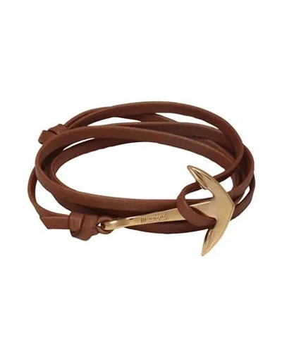 Miansai Anchor Half Cuff On Leather Man Bracelet Brown Size - Soft Leather, Brass, 18kt Gold-plated