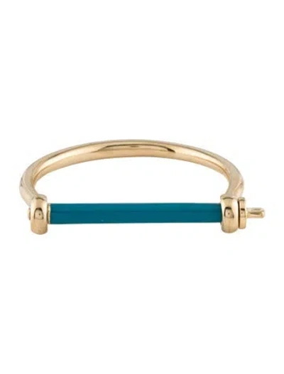 Pre-owned Miansai Enamel Screw Cuff Bracelet, 6.25" In Blue