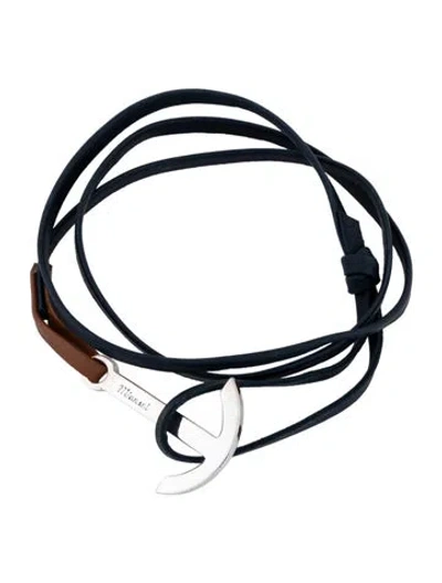 Pre-owned Miansai Leather Anchor Wrap Bracelet In Blue/brown