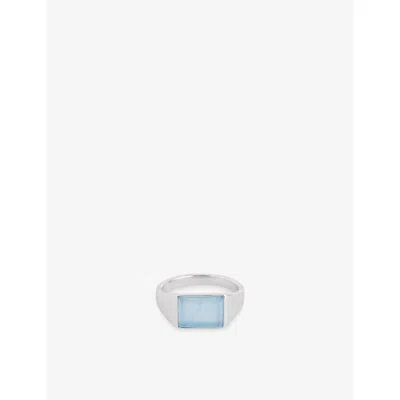 Miansai Mens Blue Lennox Platinum-plated 925 Sterling Silver And Chalcedony Ring