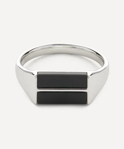 Miansai Mens Rhodium Plated Silver Duo Onyx Ring