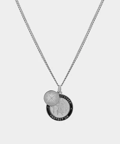 Miansai Sterling Silver Saint Christopher Surf Necklace In Black In Metallic
