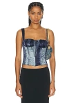 Miaou Womens Treading Blue Agnes Corseted Stretch-woven Top In Treading Blue
