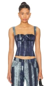 Miaou Womens Treading Blue Agnes Corseted Stretch-woven Top In Treading Blue