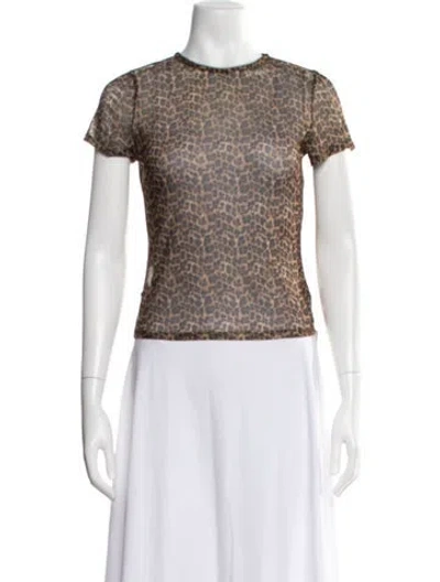 Pre-owned Miaou Animal Print Crew Neck Top In Brown