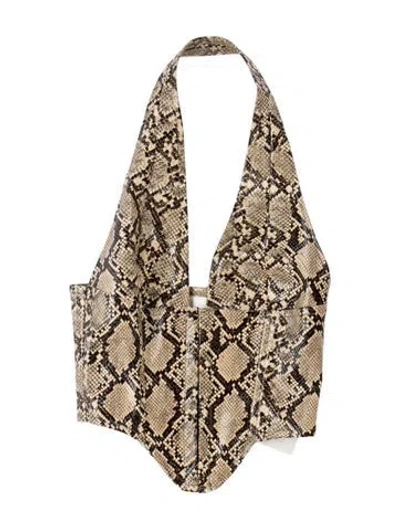 Pre-owned Miaou Animal Print Halterneck Crop Top In Neutrals