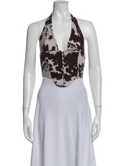 Pre-owned Miaou Animal Print Halterneck Crop Top In White