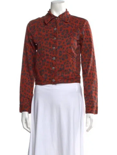Pre-owned Miaou Animal Print Long Sleeve Button-up Top In Neutrals