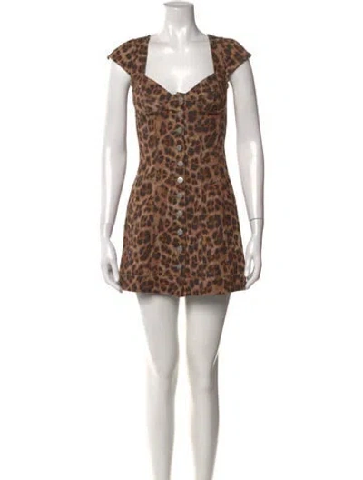 Pre-owned Miaou Animal Print Mini Dress In Brown