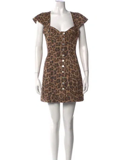 Pre-owned Miaou Animal Print Mini Dress In Brown