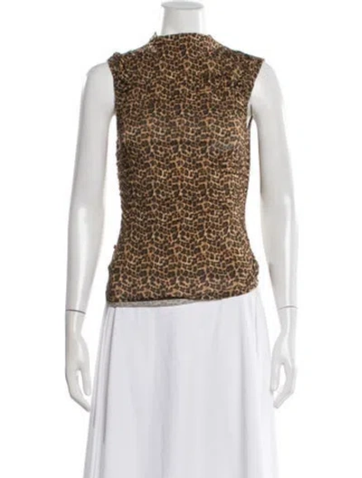Pre-owned Miaou Animal Print Mock Neck Top In Brown