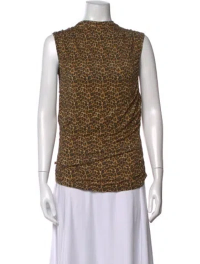 Pre-owned Miaou Animal Print Mock Neck Top W/ Tags In Brown