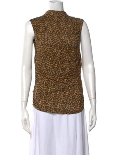 Pre-owned Miaou Animal Print Mock Neck Top W/ Tags In Brown