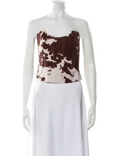 Pre-owned Miaou Animal Print Square Neckline Crop Top In Brown