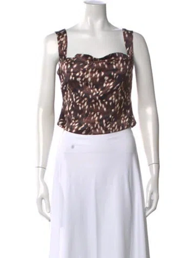 Pre-owned Miaou Animal Print Square Neckline Crop Top In Brown