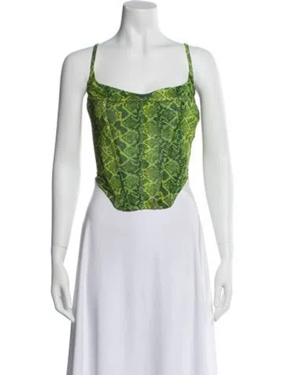 Pre-owned Miaou Animal Print Square Neckline Crop Top In Green
