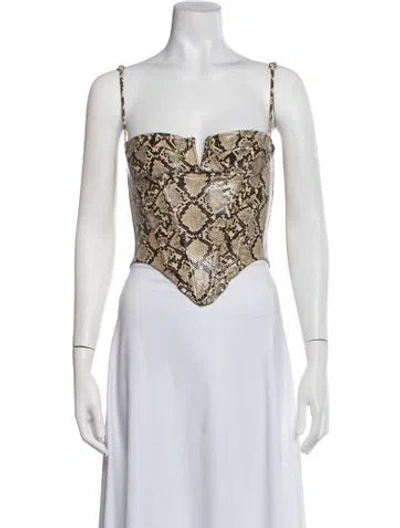 Pre-owned Miaou Animal Print Square Neckline Crop Top In Neutrals