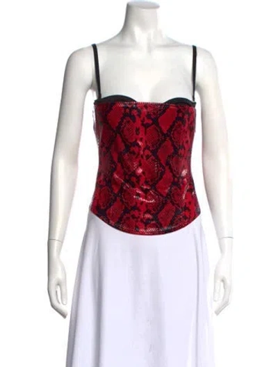Pre-owned Miaou Animal Print Square Neckline Crop Top In Red